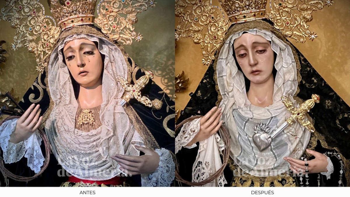 A la izquierda, estado anterior de los Dolores del Sepulcro; a la derecha, el resultado tras la restauración.