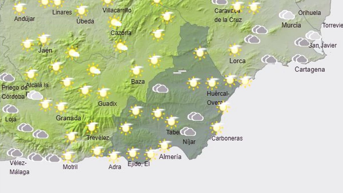 Mapa de la provincia de Almería de este viernes.