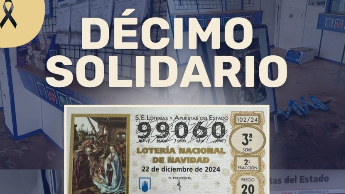 Decimo solidario de la administración de lotería de Las Norias en solidaridad con Valencia.