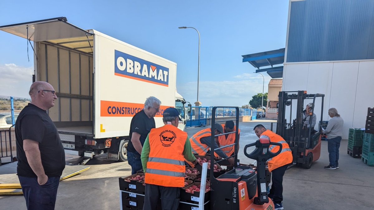 Voluntarios llevando comida al Banco de Alimentos de Almería.