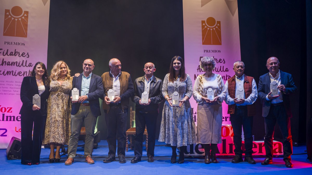 Los ocho galardonados en esta primera gala Filabres-Alhamilla y Nacimiento.