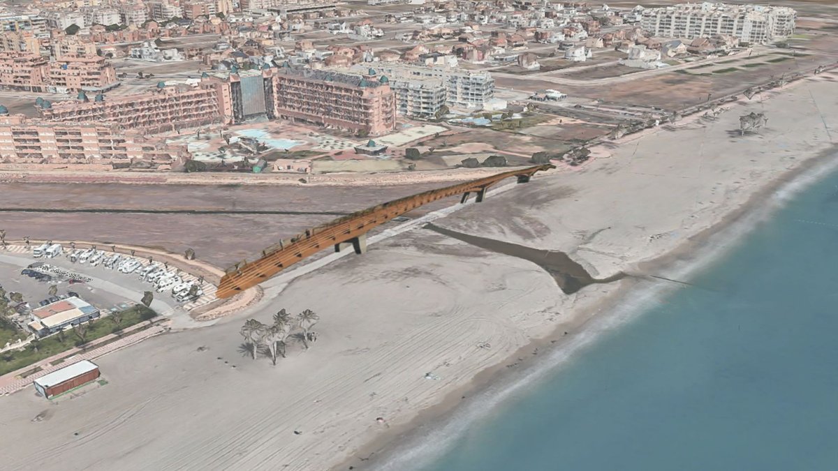 Recreación 3D de cómo será la futura pasarela de madera.