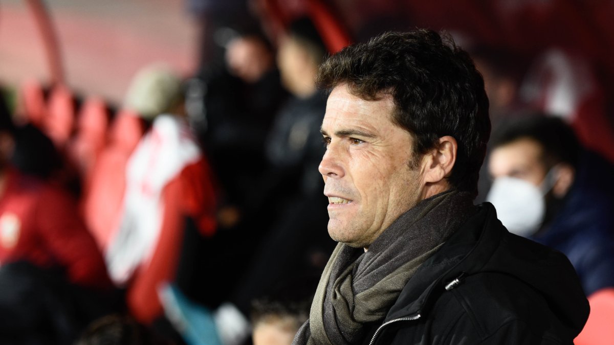 Rubi en el Almería-Girona, el día 27 de marzo de 2022, en el Estadio de los Juegos Mediterráneos.