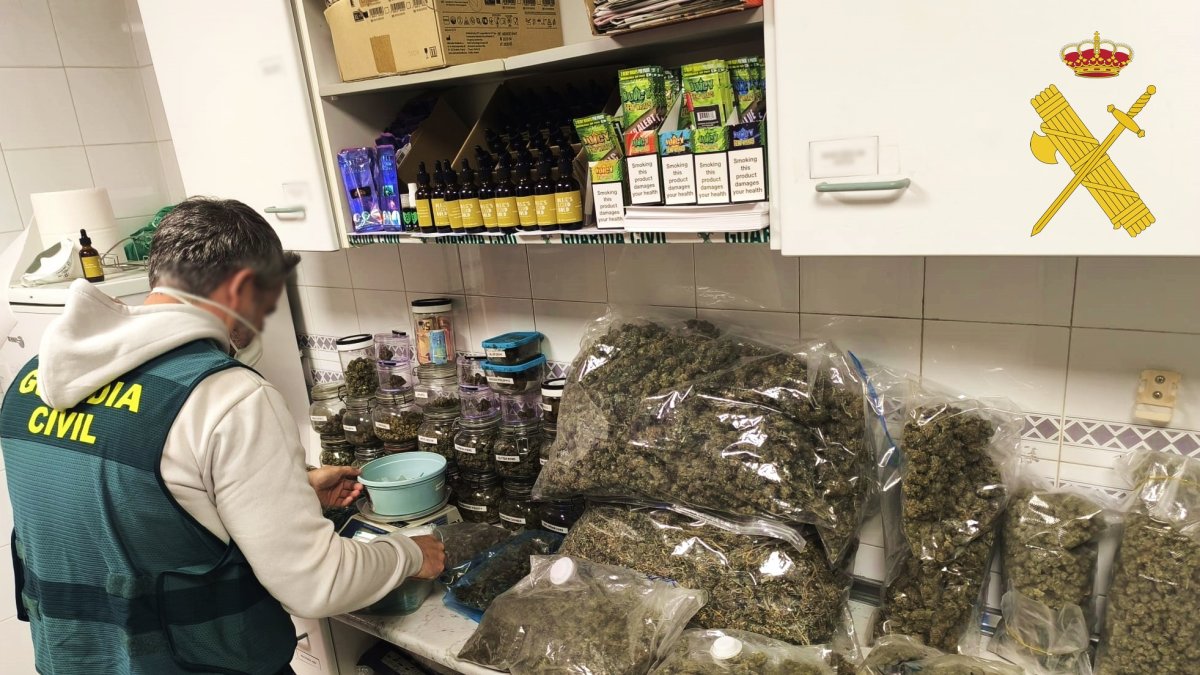 Material y drogas intervenidas por la Guardia Civil.