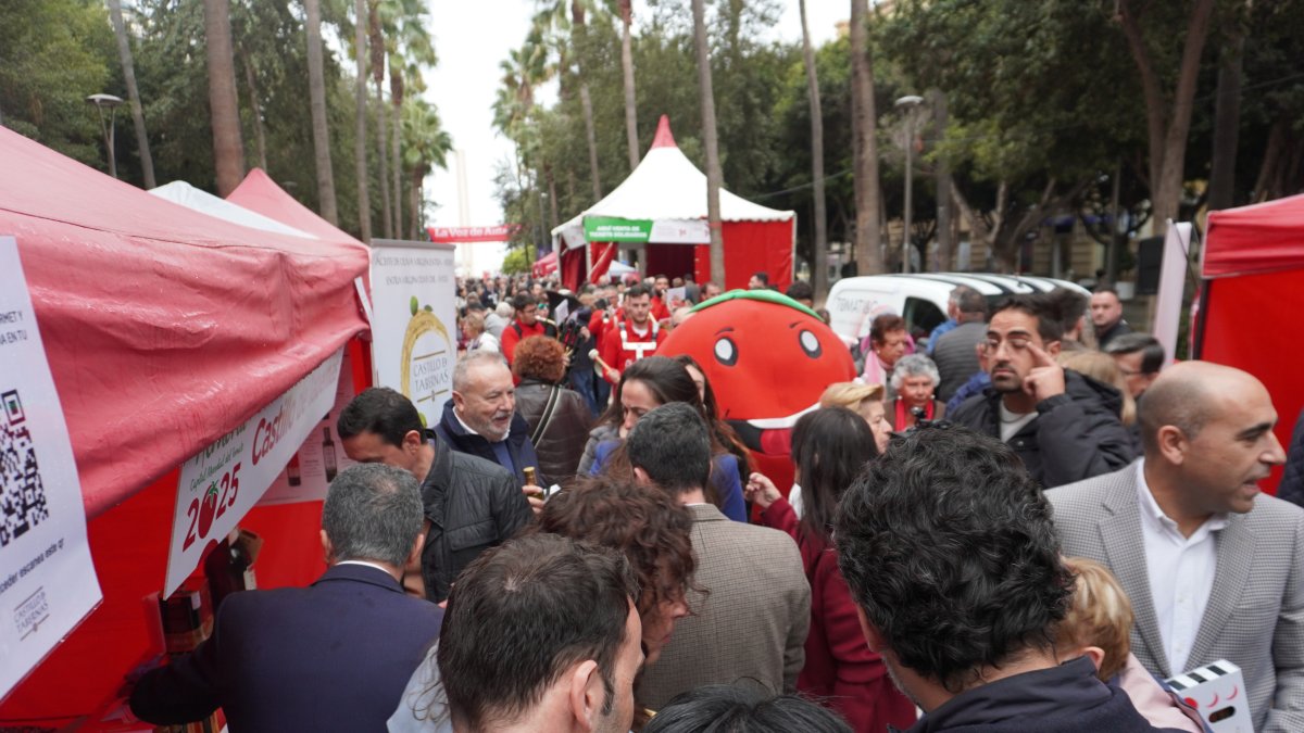 La lluvia no impide que los almerienses acudan a disfrutar del Día del Tomate.