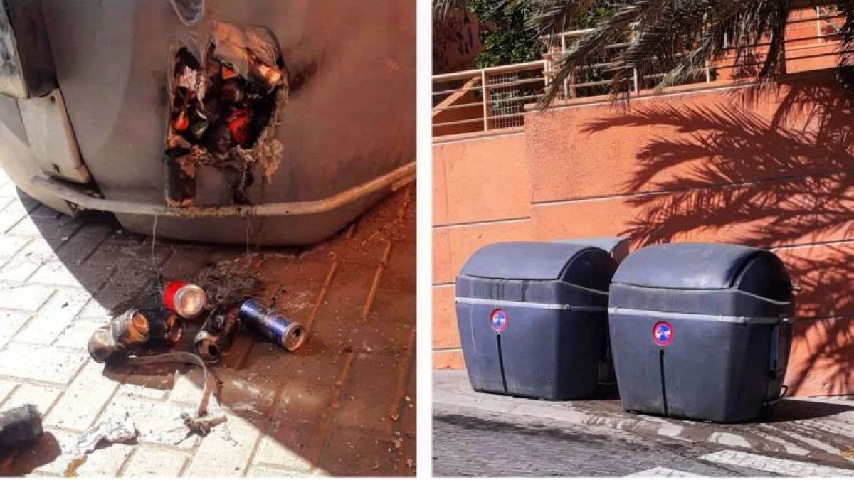 Imagen de los contenedores que sufrieron el intento de incendio.