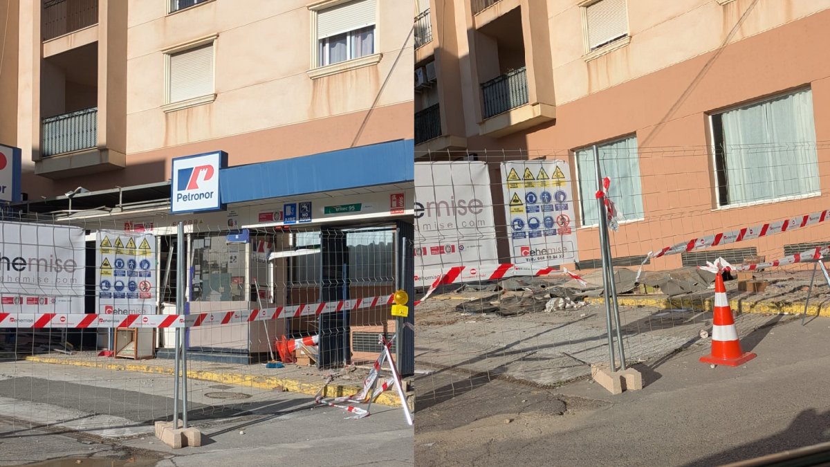 La gasolinera antes de su desaparición (izquierda) y la calle sin ella tras su desmantelamiento.
