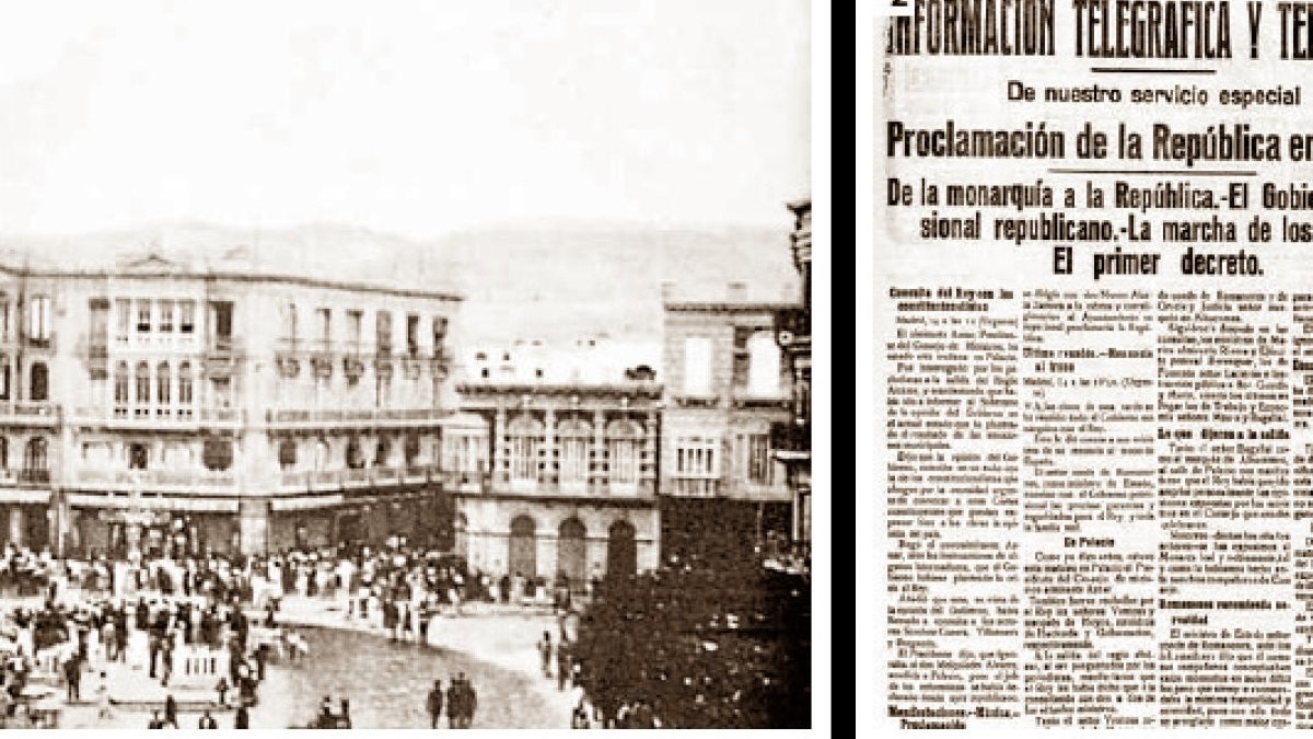 La Puerta Purchena, durante la proclamación de la II República y la portada de La Crónica Meridional de ese día histórico.