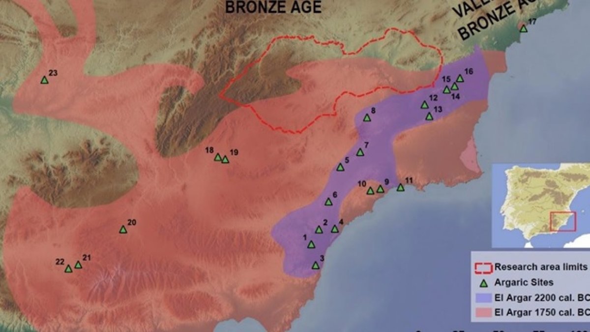 Uno de los mapas presentes en la investigación sobre El Argar.