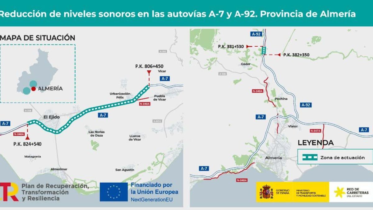 Mapa con las vías donde actuará Transportes.