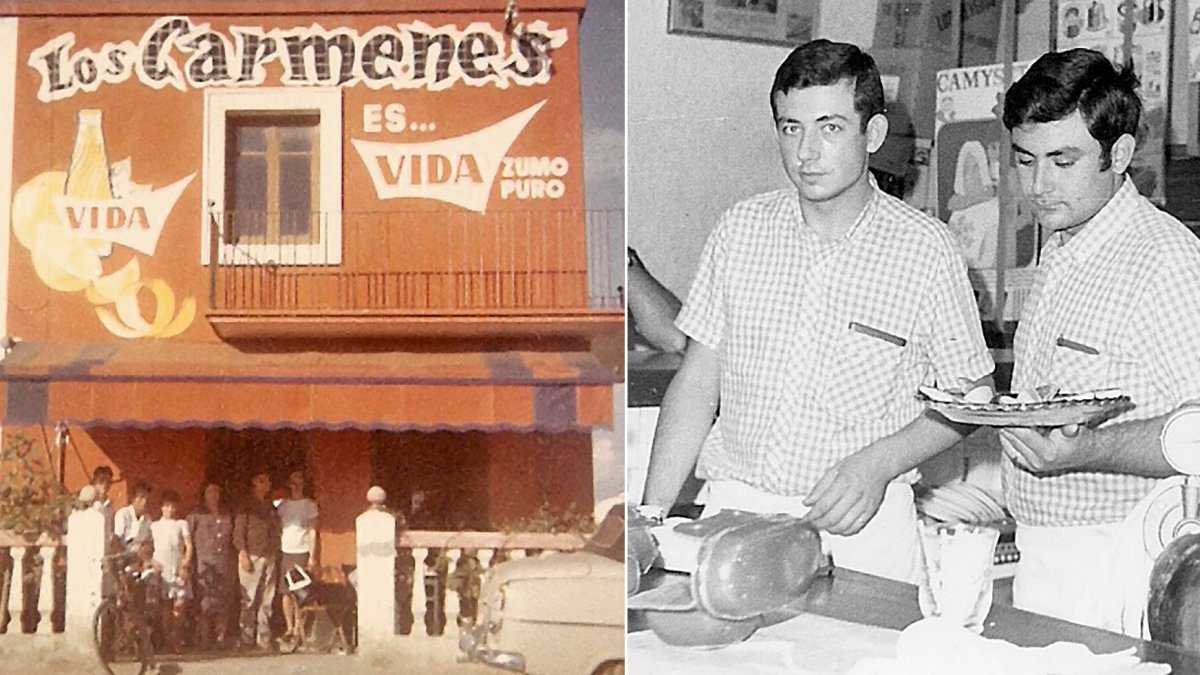 La fachada del recordado bar y los hermanos Antonio y José Luis Aguilar, a la derecha, que se criaron en el negocio de sus padres.