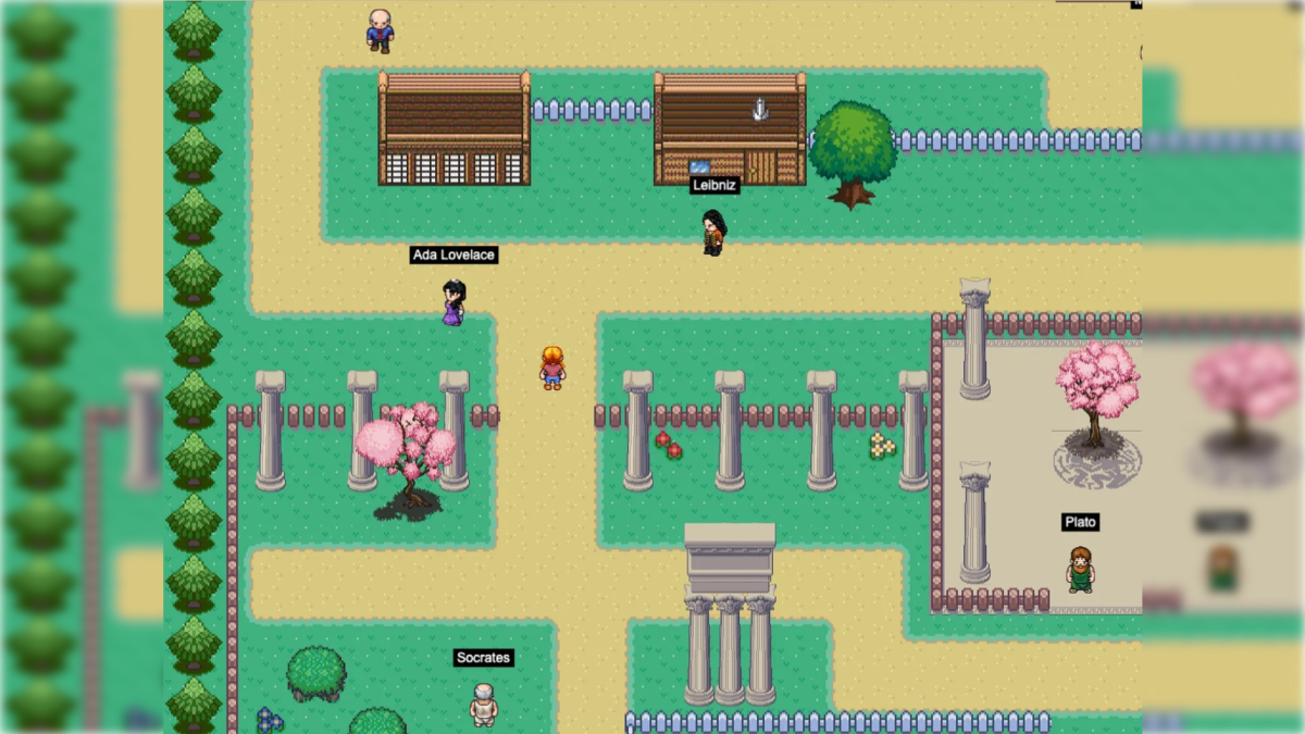 Un fotograma de la aldea virtual de filósofos programada con IA por Miguel Otero.