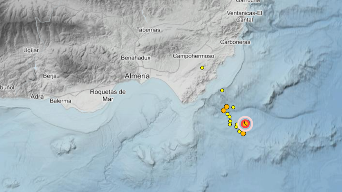 Imagen de archivo del mapa de terremotos del Instituto Geográfico Nacional.