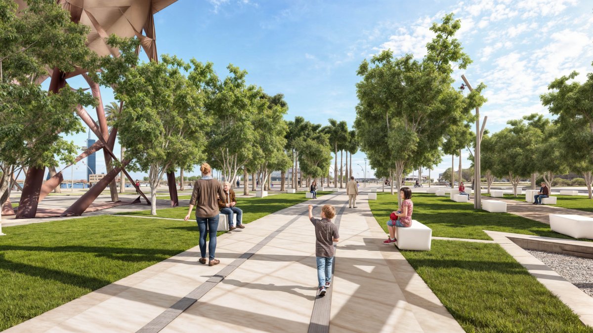 Así se verá la nueva zona de ocio y esparcimiento de Las Almadrabillas siguiendo el diseño del puerto-ciudad.