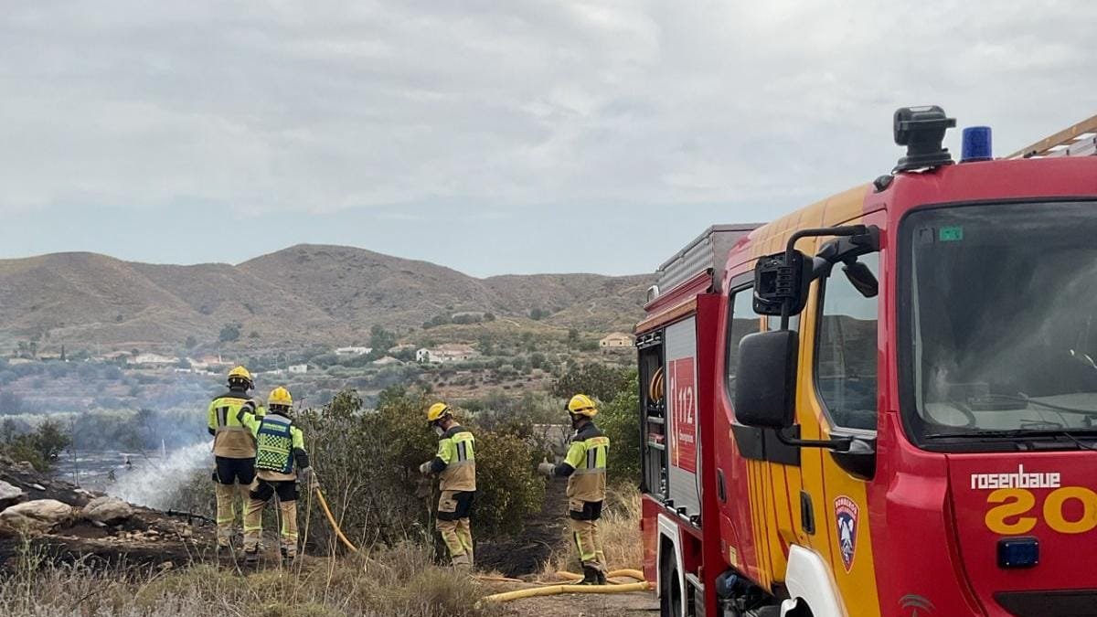 Efectivos de Bomberos del Levante en el lugar del incendio en Cantoria.