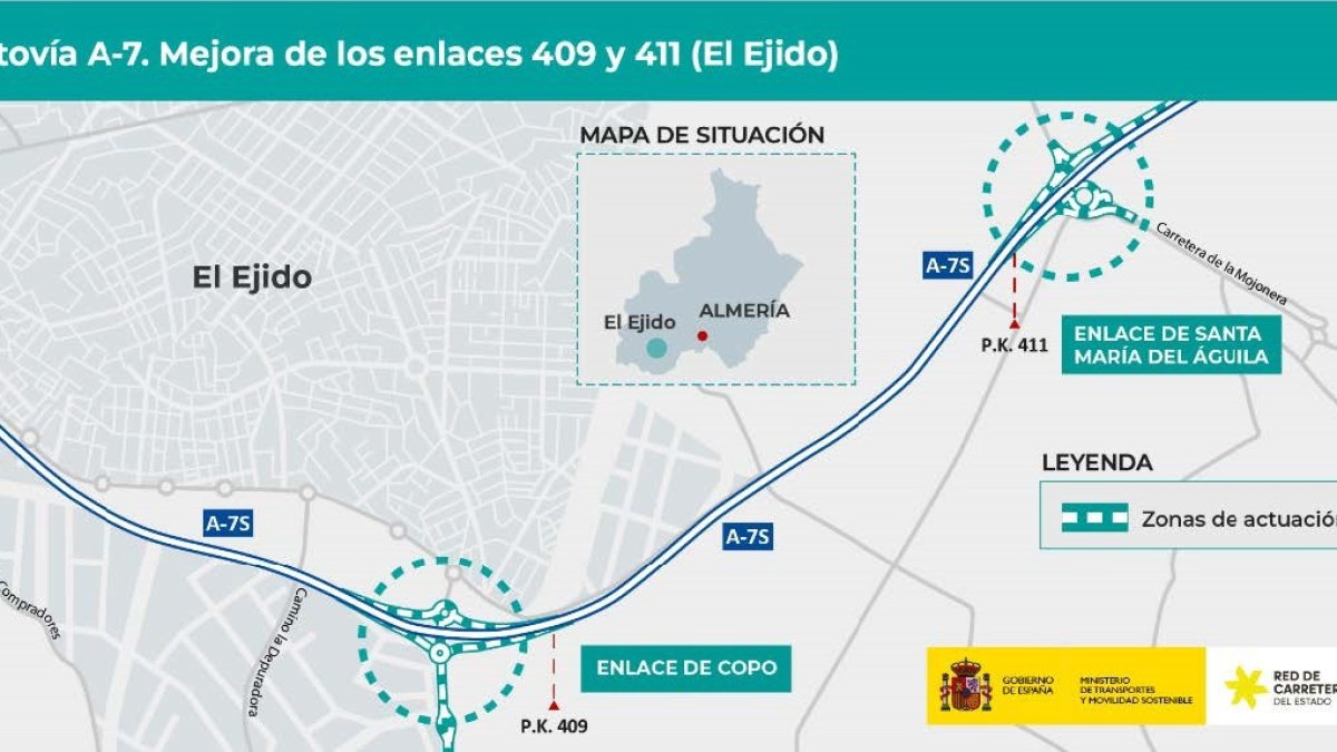 Mapa de actuaciones en dos enlaces de la A-7 en El Ejido (Almería).