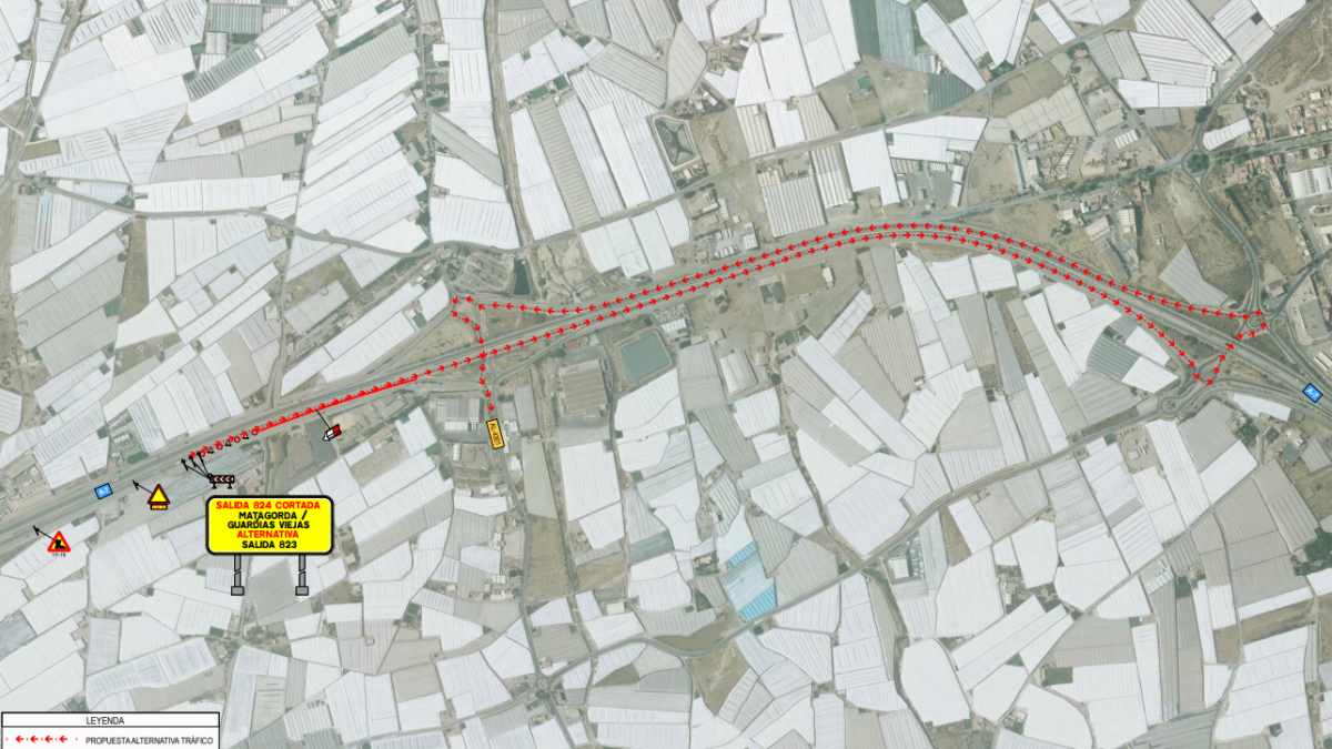Plano de actuación en el ramal del enlace 824 de la A7.