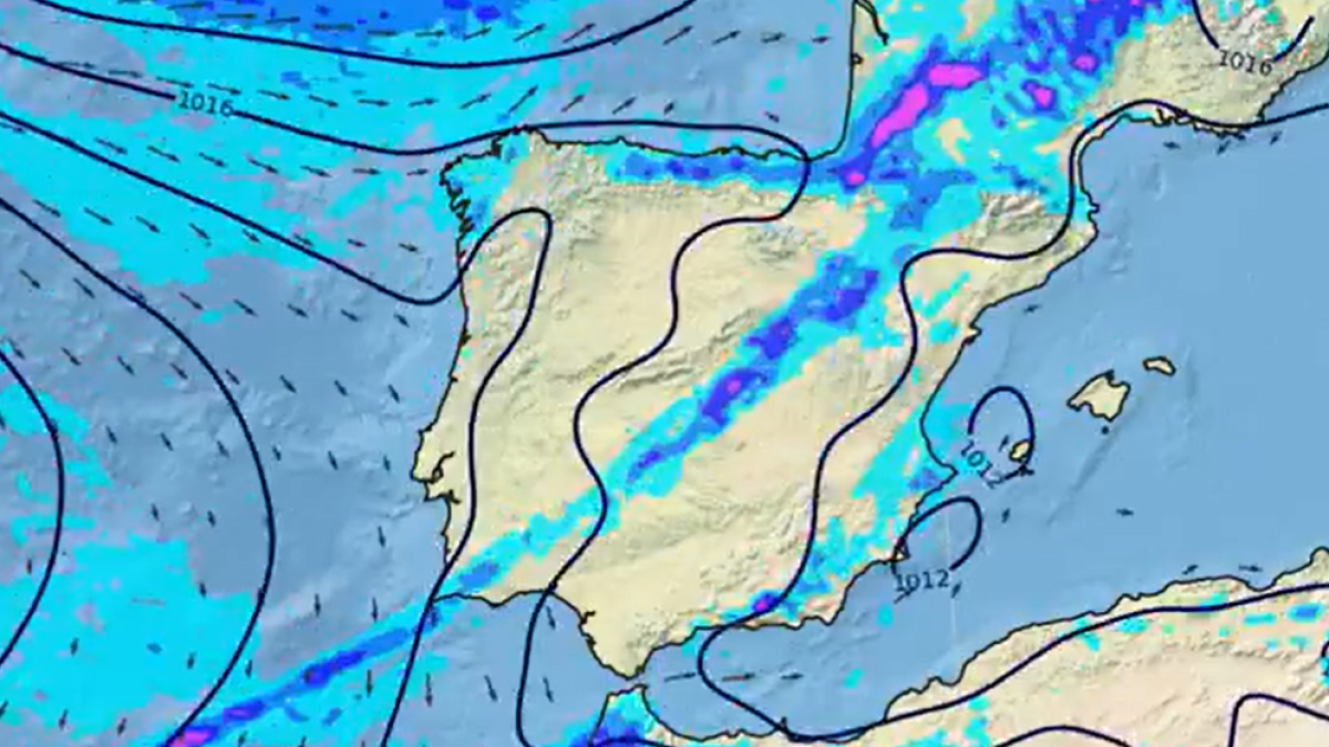 Mapa de la Aemet con la lluvia prevista para el fin de semana.