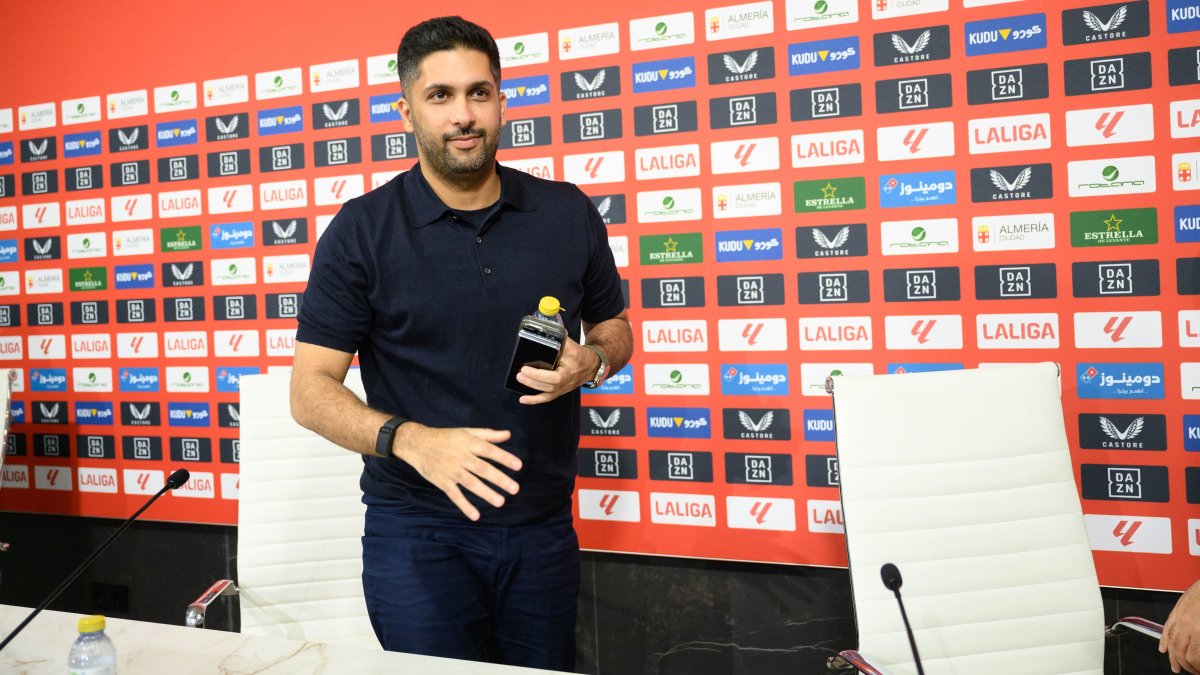 Mohammed Al-Khereiji, en la sala de prensa del Estadio de los Juegos Mediterráneos.