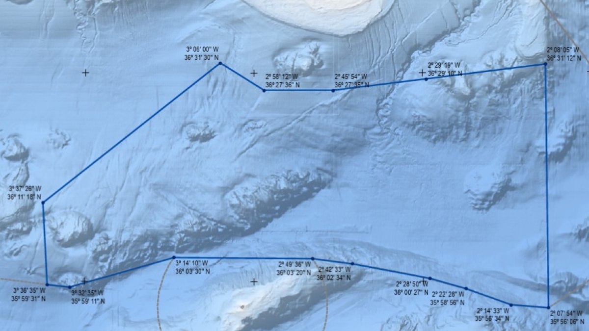 Delimitación de la zona que quedará protegida frente a la costa almeriense.