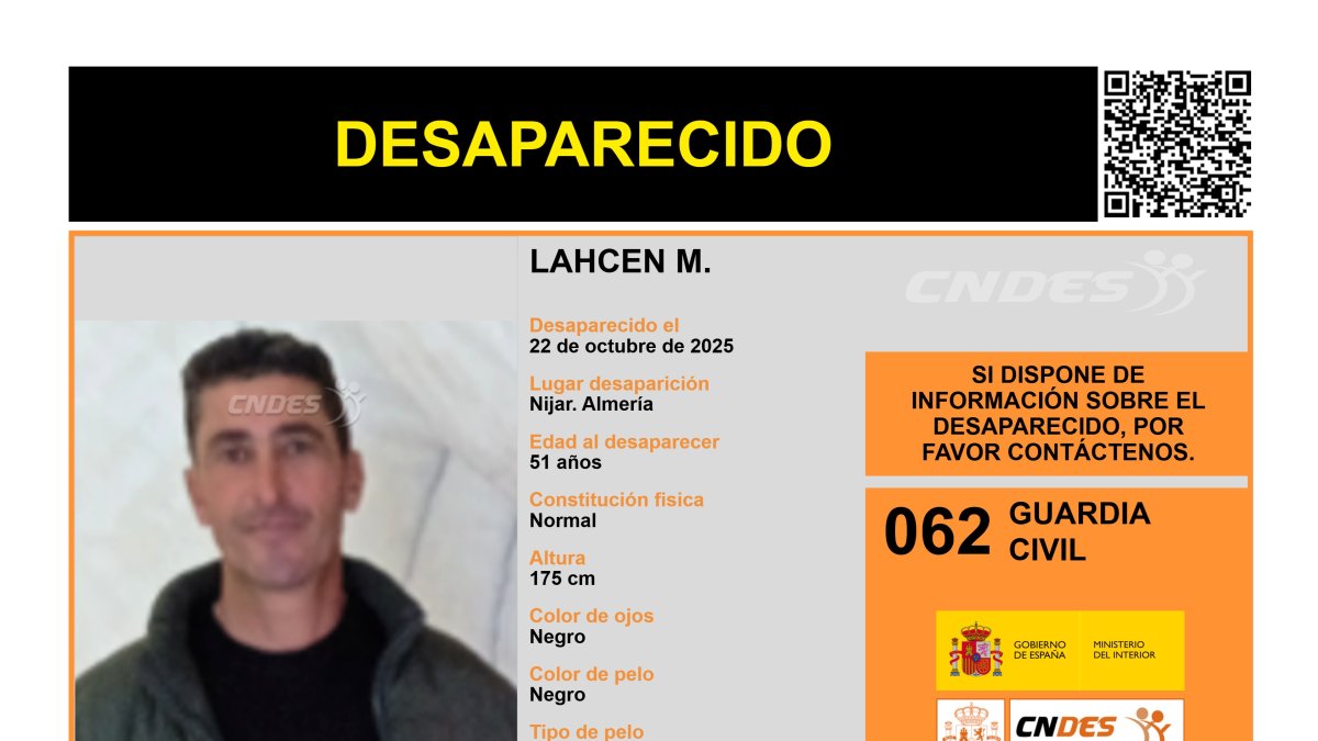 Imagen distribuida de Lahcen, desaparecido en Níjar.