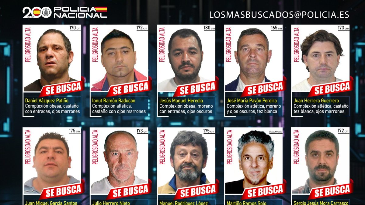 Los diez fugitivos más buscados en España y para los que la Policía Nacional pide la colaboración ciudadana.