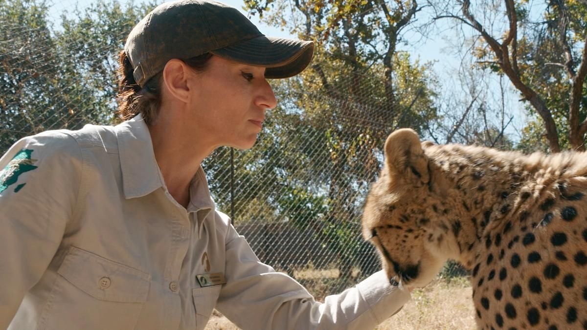 La doctora Fabiola Jones junto a un guepardo.