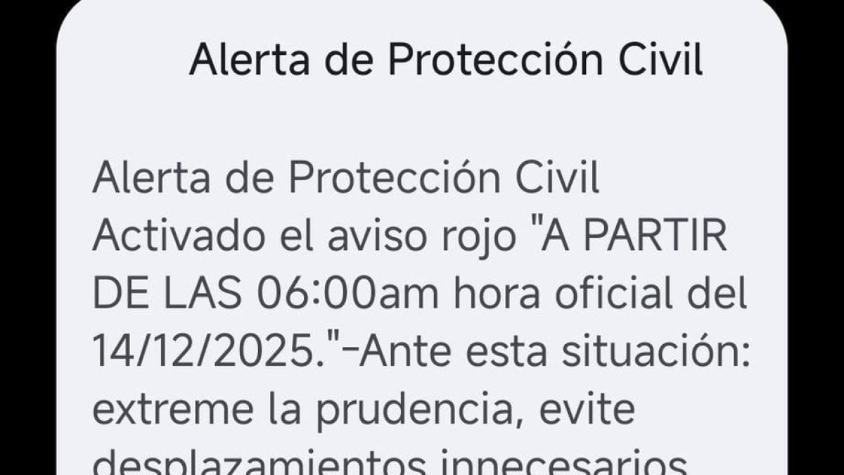 Fragmento del mensaje de alerta enviado a los móviles de 36 pueblos almerienses.