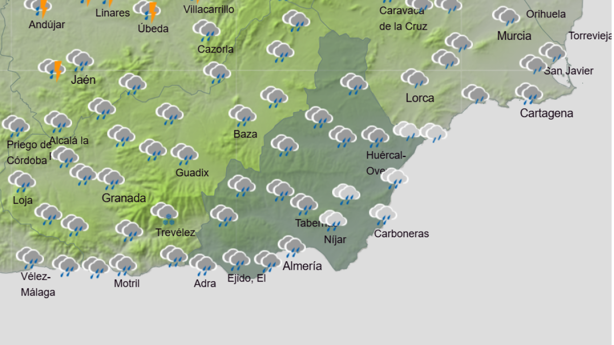 Lluvias generalizadas para la jornada del domingo en Almería