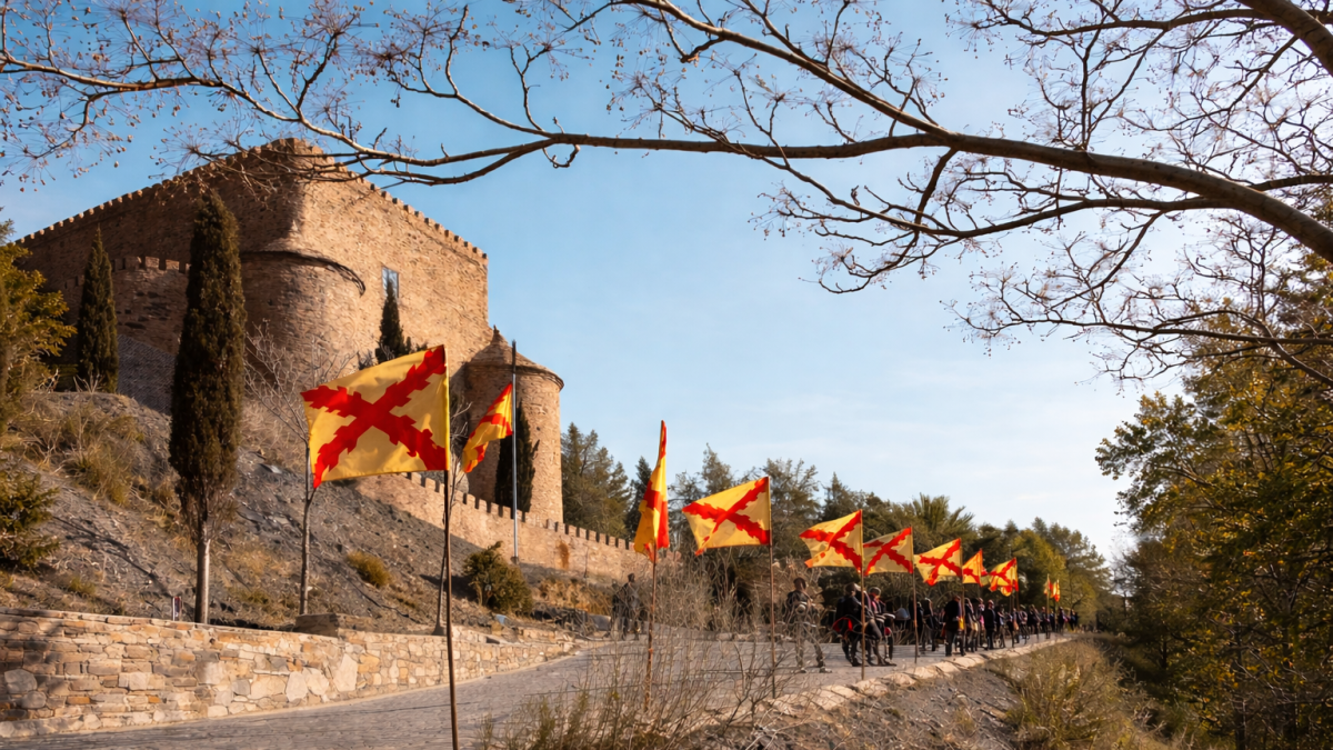 El camino del castillo de Gérgal engalanado para la fiesta.