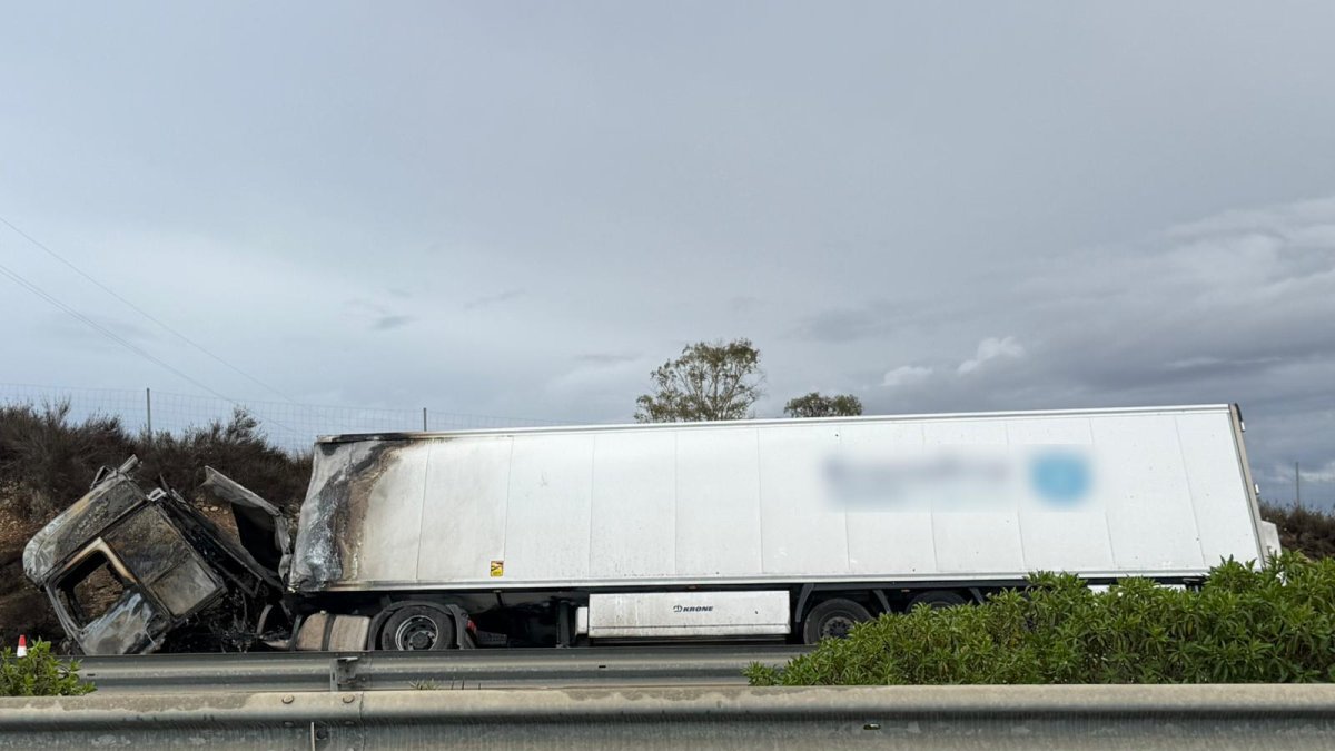 Camión volcado en la A-7 a la espera de ser retirado