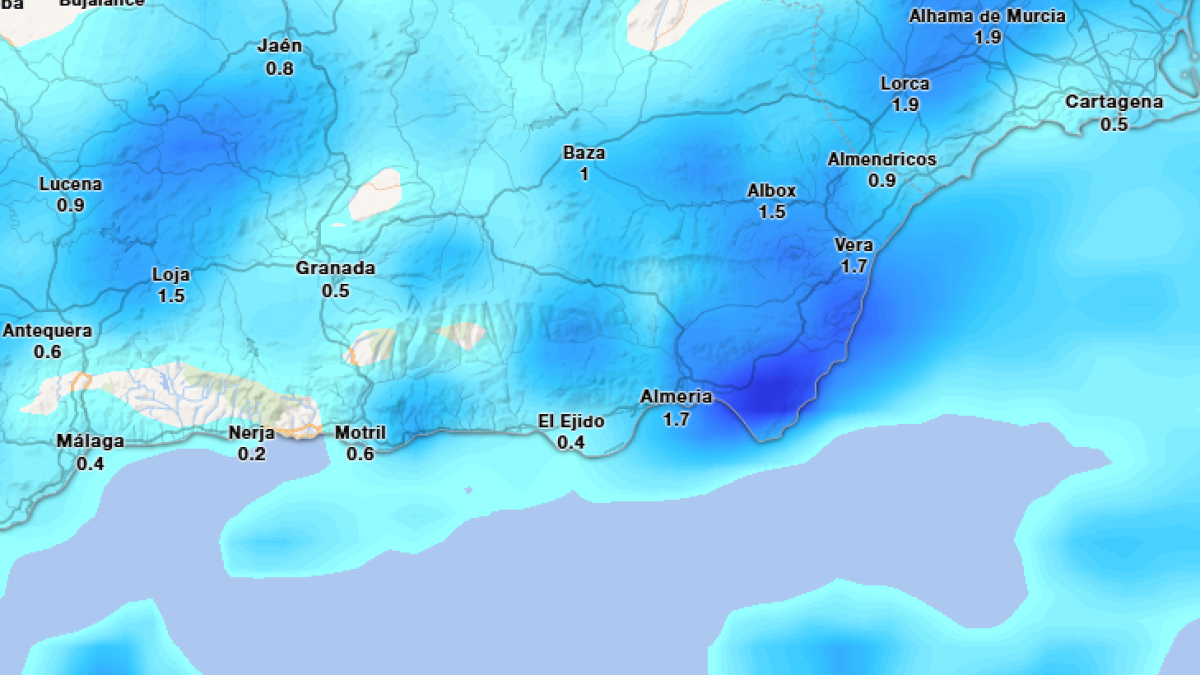Predicción de lluvias en la provincia de Almería para el próximo domingo.