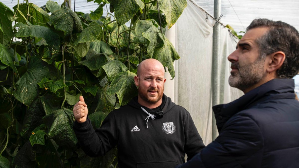 El consejero Ramón Fernández-Pacheco visita en El Ejido una de las explotaciones afectadas por las lluvias torrenciales de 2024