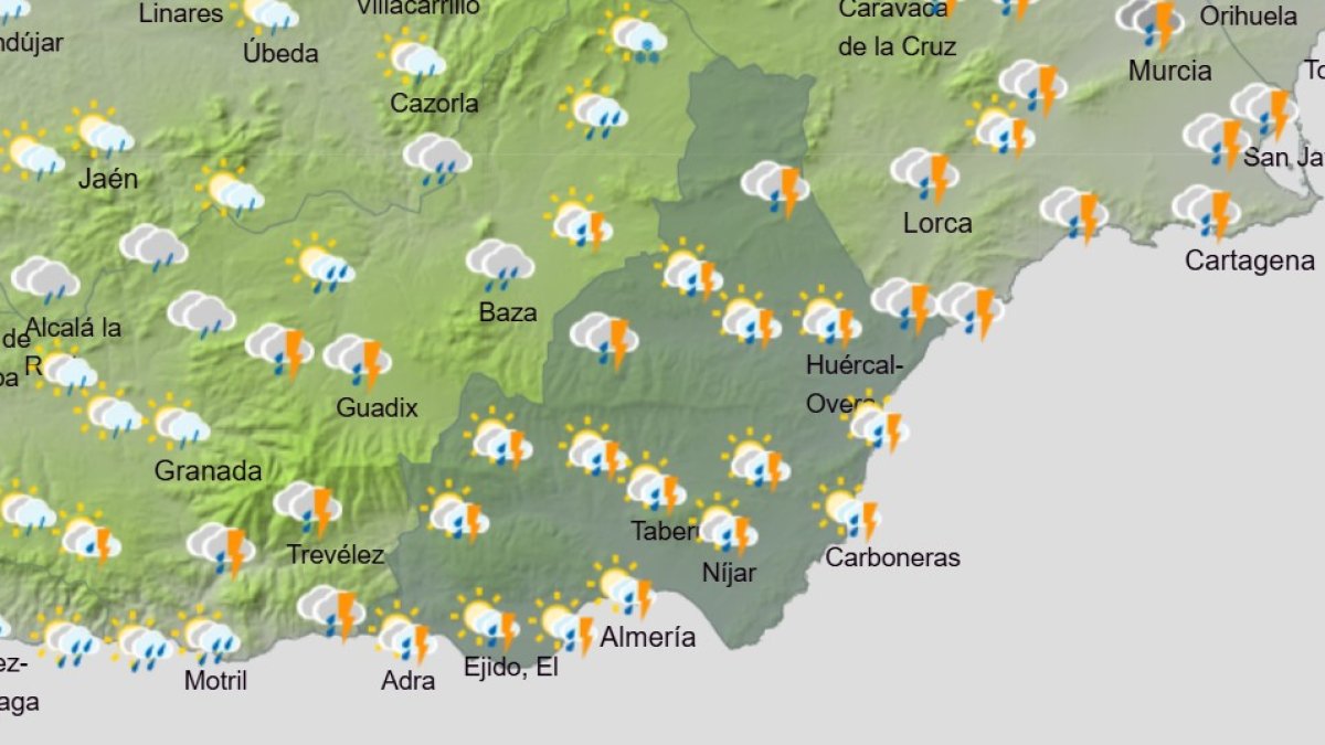 Mapa de la AEMET con la previsión de lluvias y tormentas para el próximo domingo, 18 de enero.
