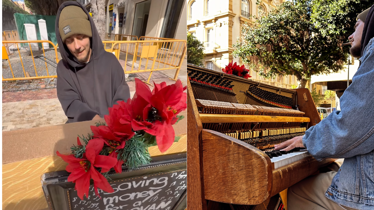 Max Maas, el joven músico que ha plantado su piano en mitad del Paseo de Almería.