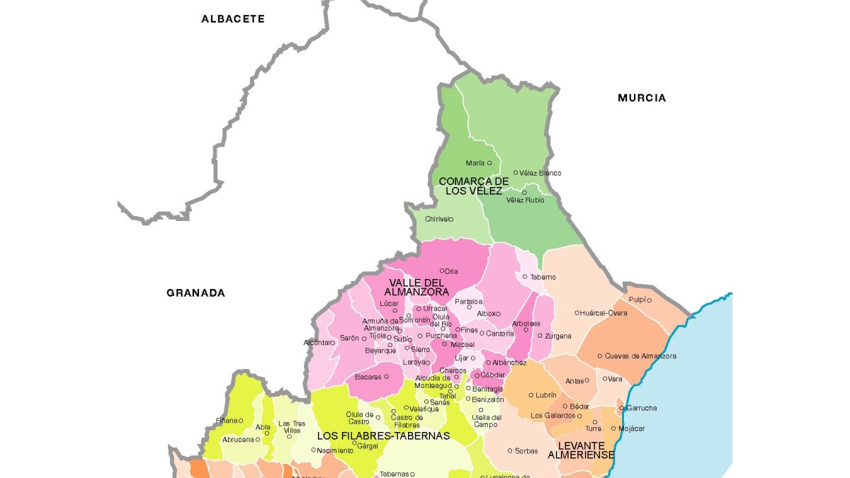 Mapa de la provincia de Almería.