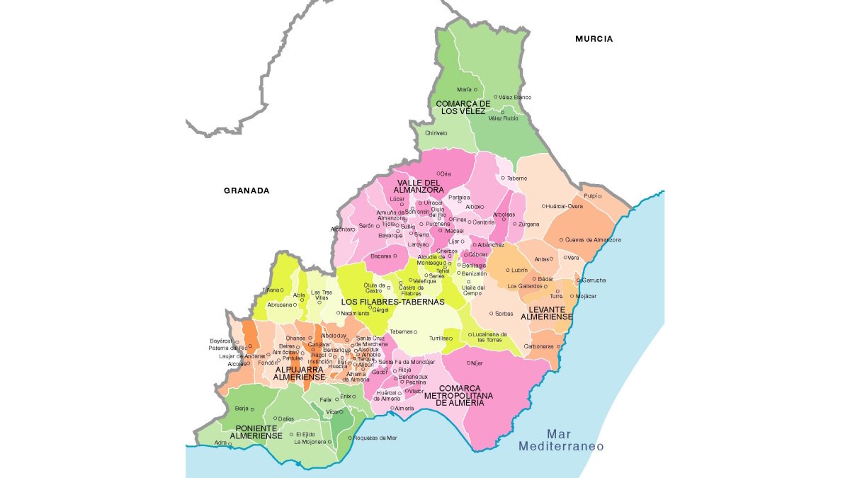 Mapa de la provincia de Almería.