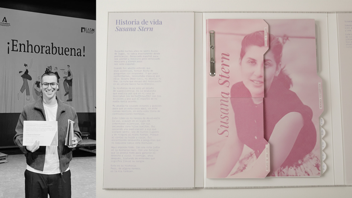 A la izquierda, Mauri Vennekamp en la recogida del premio. A la derecha, el diseño ganador.