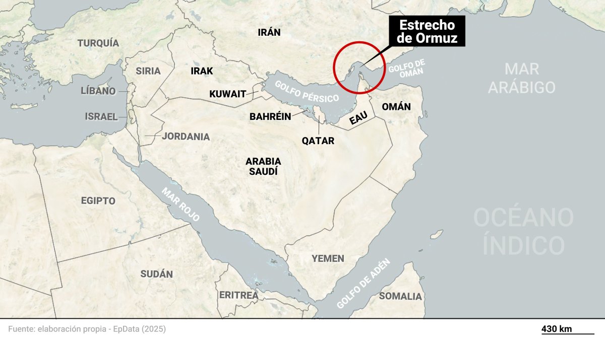 Mapa de localización del estrecho de Ormuz y los países que lo rodean en el golfo Pérsico.