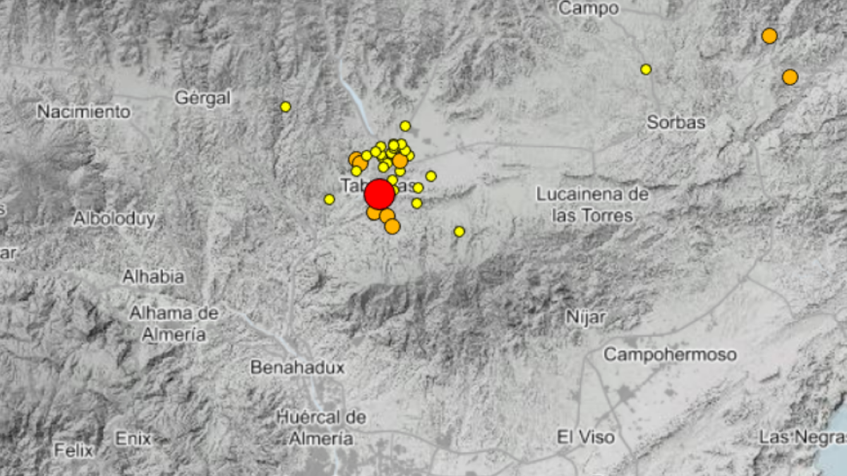 Mapa de terremotos en Tabernas del Instituto Geográfico Nacional.