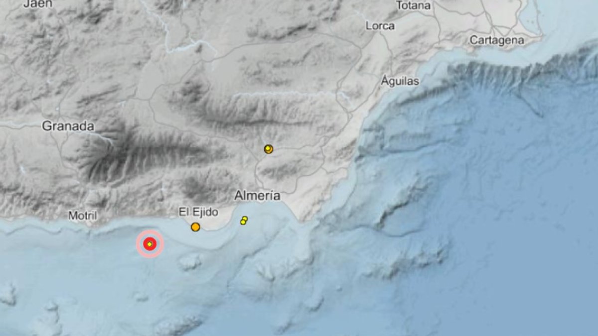 Mapa con los últimos terremotos de la provincia de Almería.
