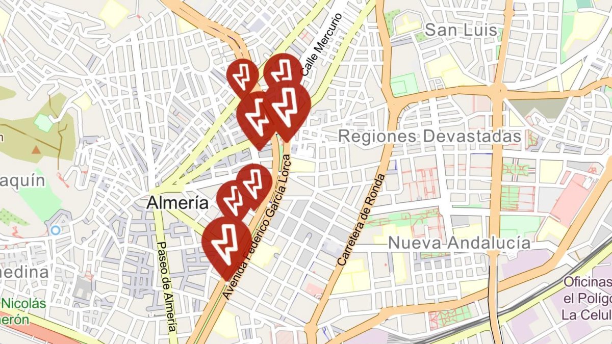 Imagen de la cantidad de incidencias registradas en Almería durante esta madrugada.