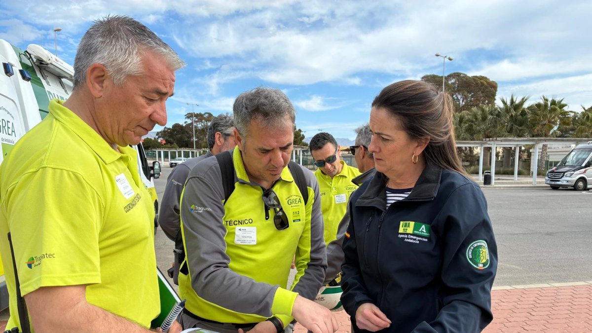 Imagen del simulacro de este miércoles al que ha acudido la delegada del Gobierno de la Junta