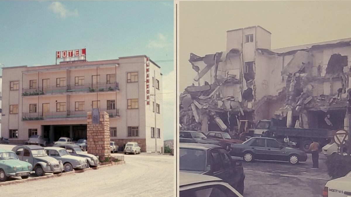 El Hotel Almanzora de Albox tras su inauguración y durante su demolición.