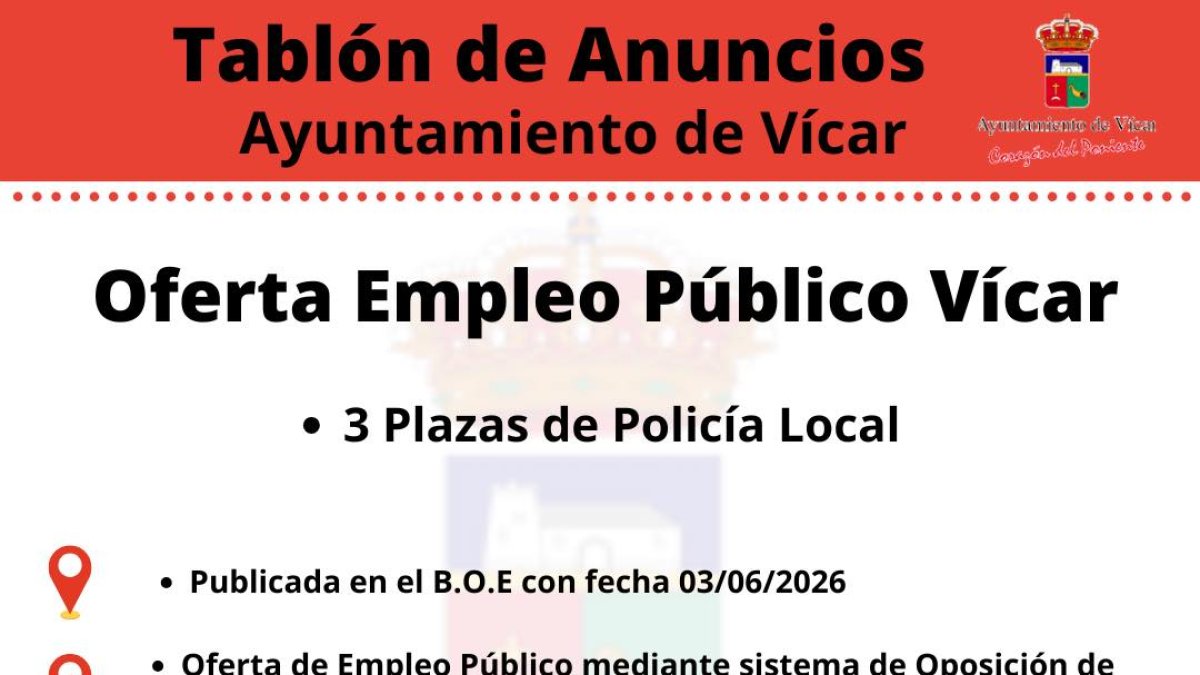 La convocatoria se ha publicado en el tablón de anuncios del Ayuntamiento