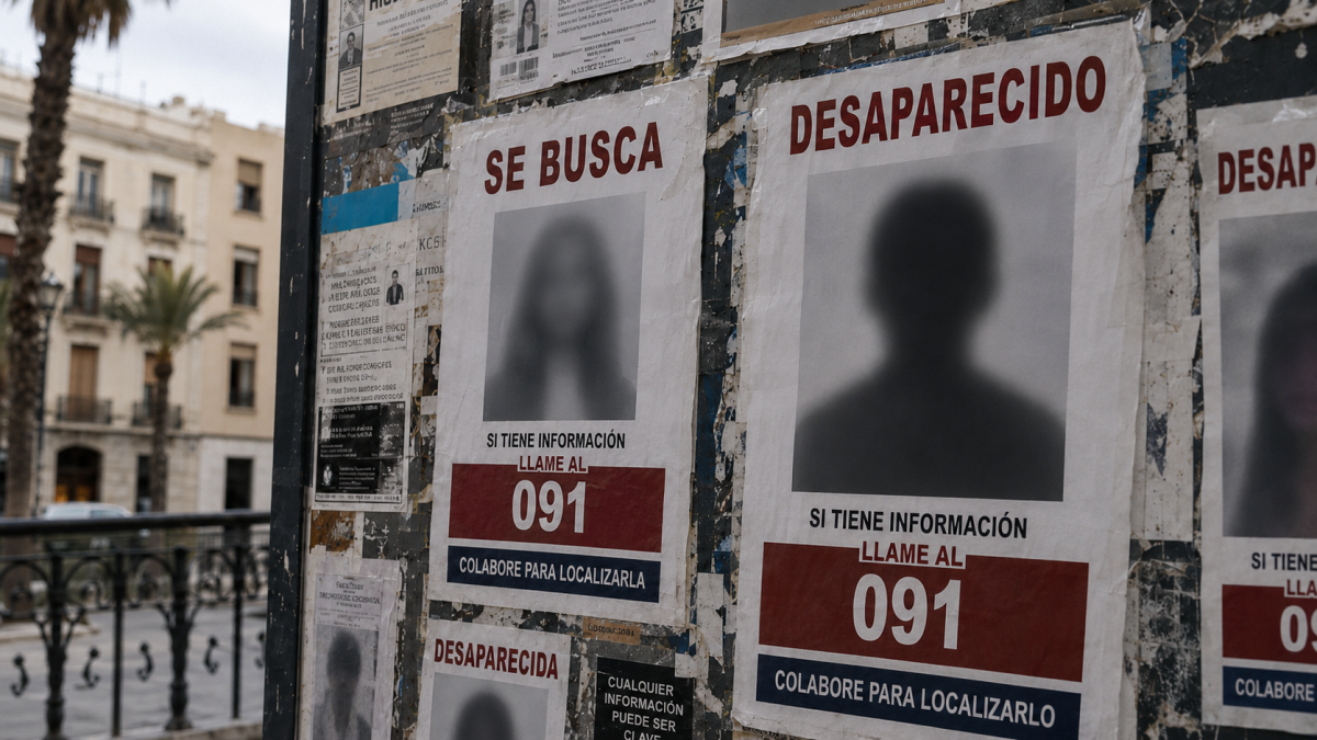 Imagen de carteles de búsqueda de personas desaparecidas elaborada con inteligencia artificial.