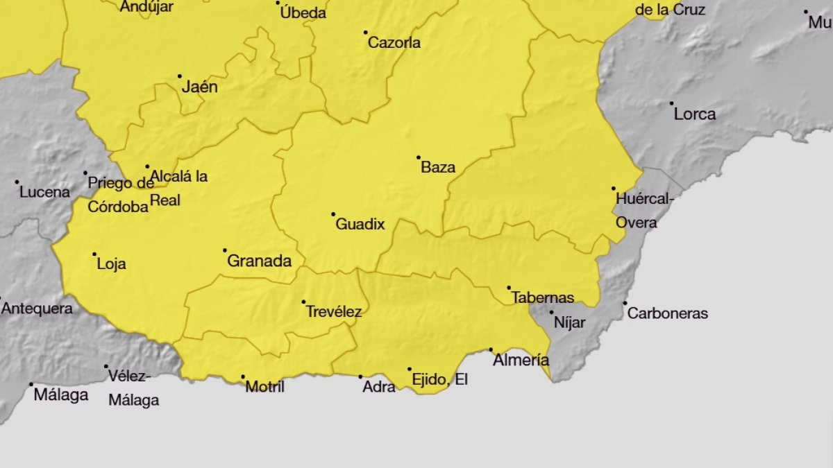La provincia de Almería, en aviso amarillo casi en su totalidad por lluvias y tormentas.