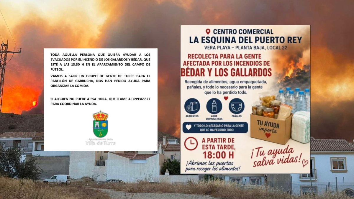 Ayuda a la gente afectada por el incendio de Los Gallardos.