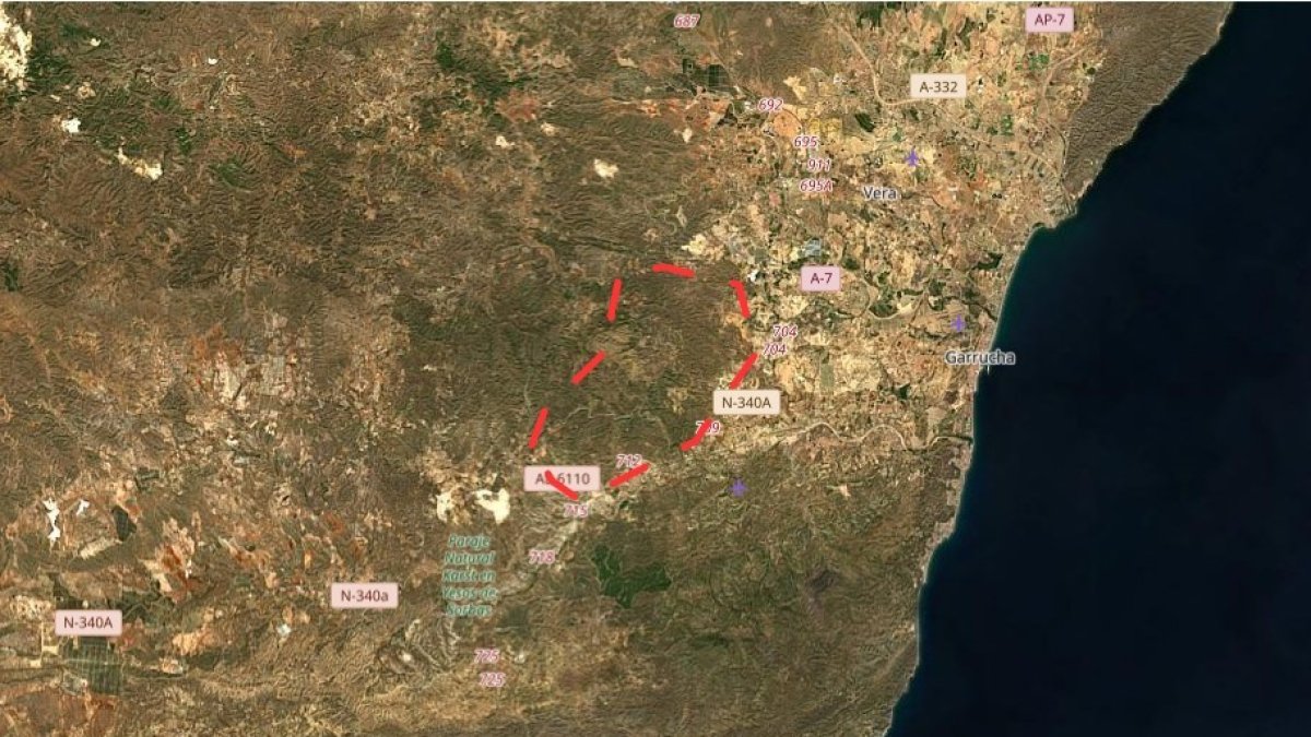 Imagen del servicio de cartografía sateltial Copernicus del incendio en la provincia de Almería