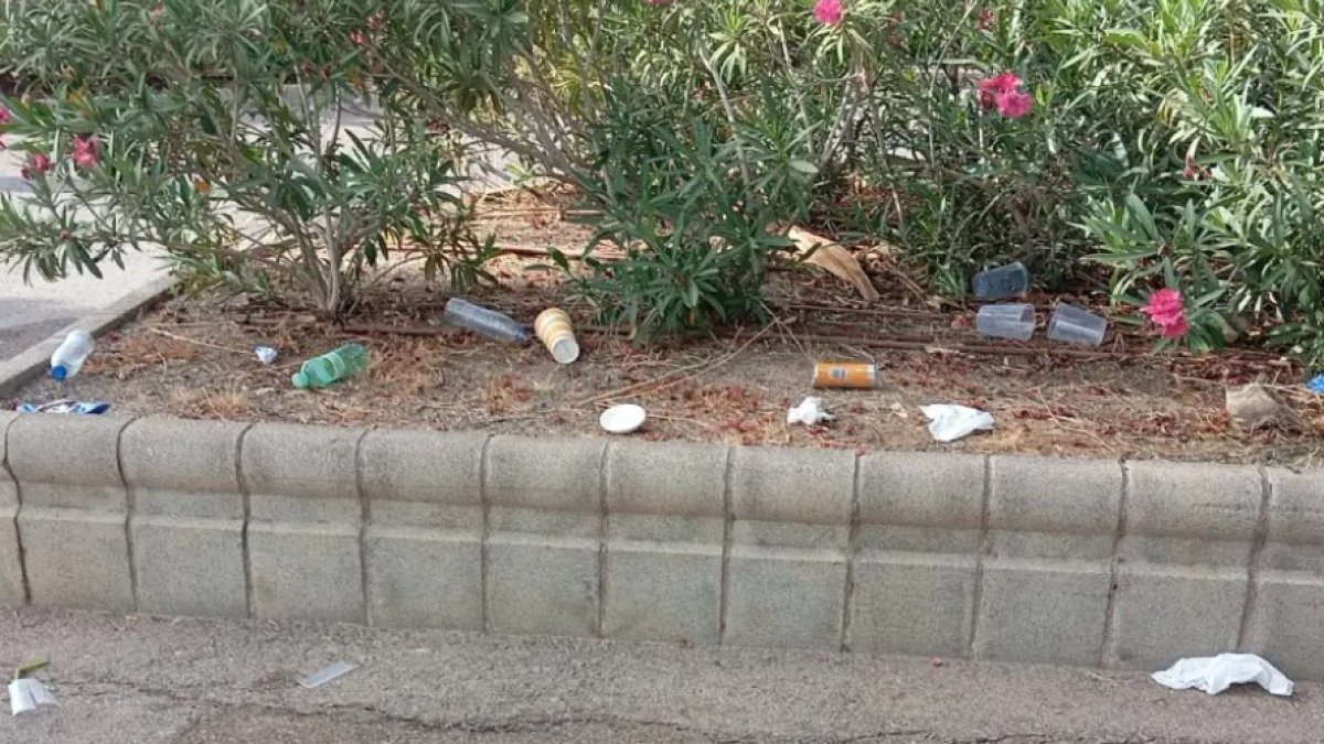 Basura y suciedad en una zona ajardinada